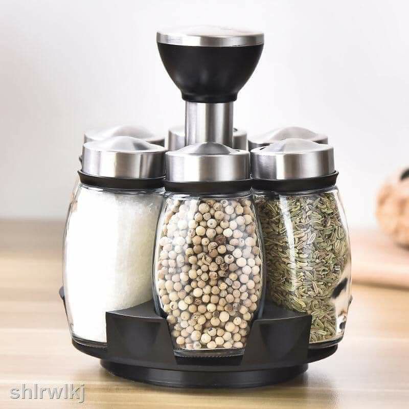 leo&bea 7pcs Rotating Spice Rack Set | Glass Kitchen Condiment Rack for ...