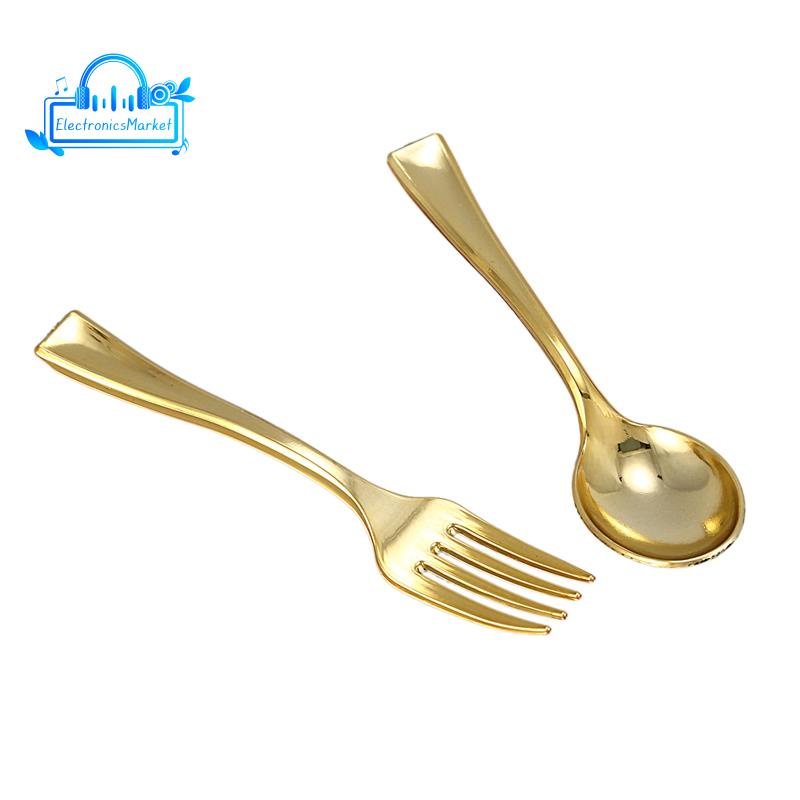 144Pcs Plastic Disposable Gold Spoons and 72Pcs Mini Gold Coffee