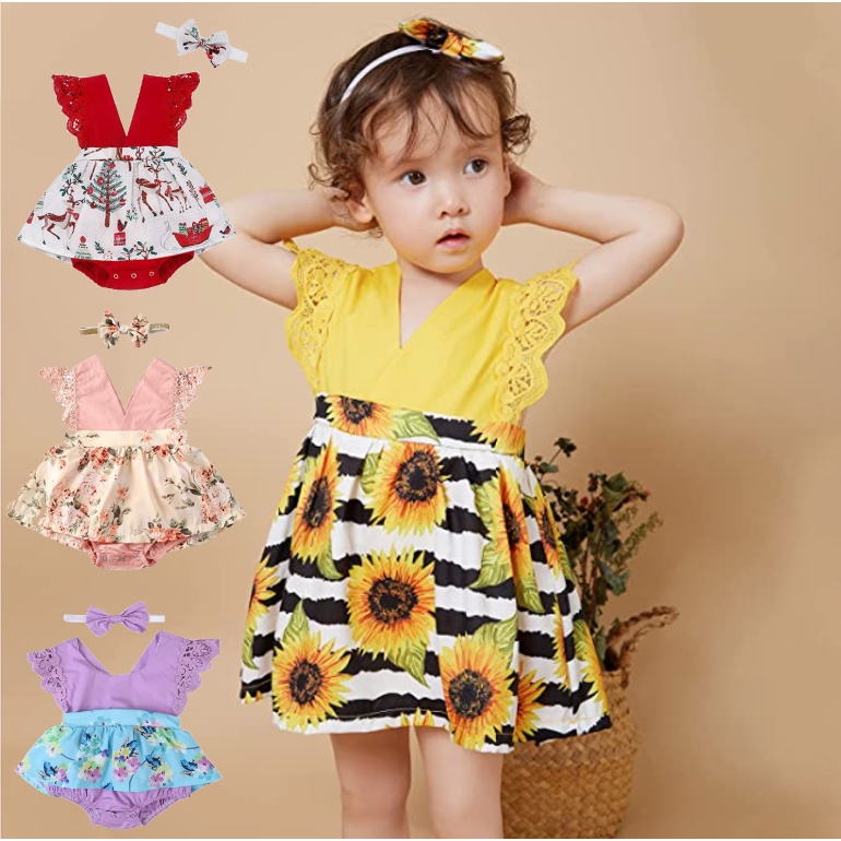 (024M) BABY CORP Dress for Kids Girl Girls Baby Dress with Headband