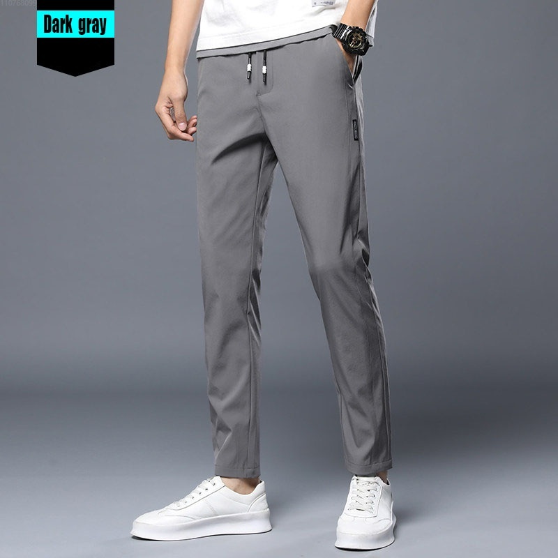 Ice silk pants men's loose breathable straight casual pants quick ...