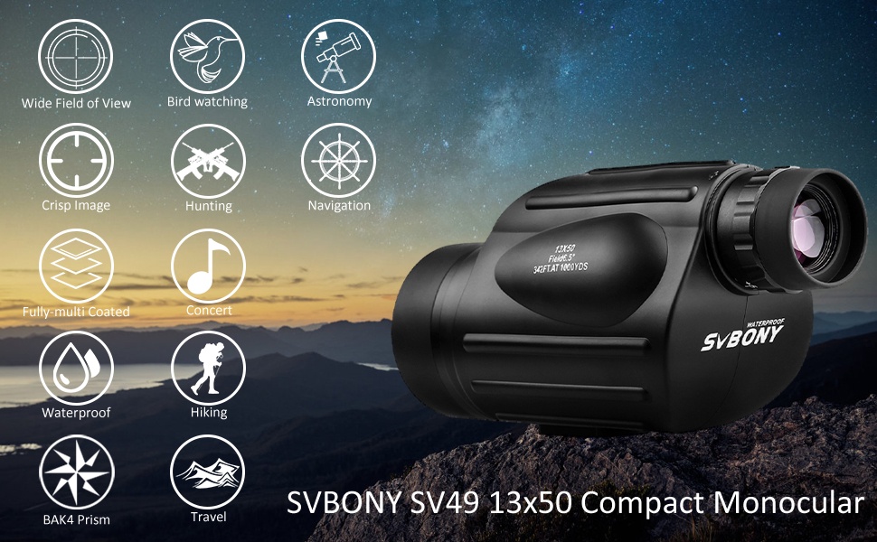 Svbony SV49 Monocular Telescope 13X50 HD Portable Waterproof For ...