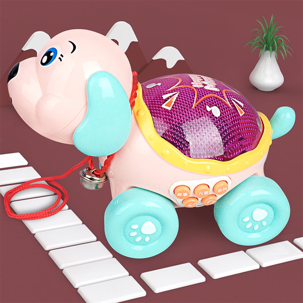 Baby dragging toy robot dog walking and pulling ropeChildren pulling