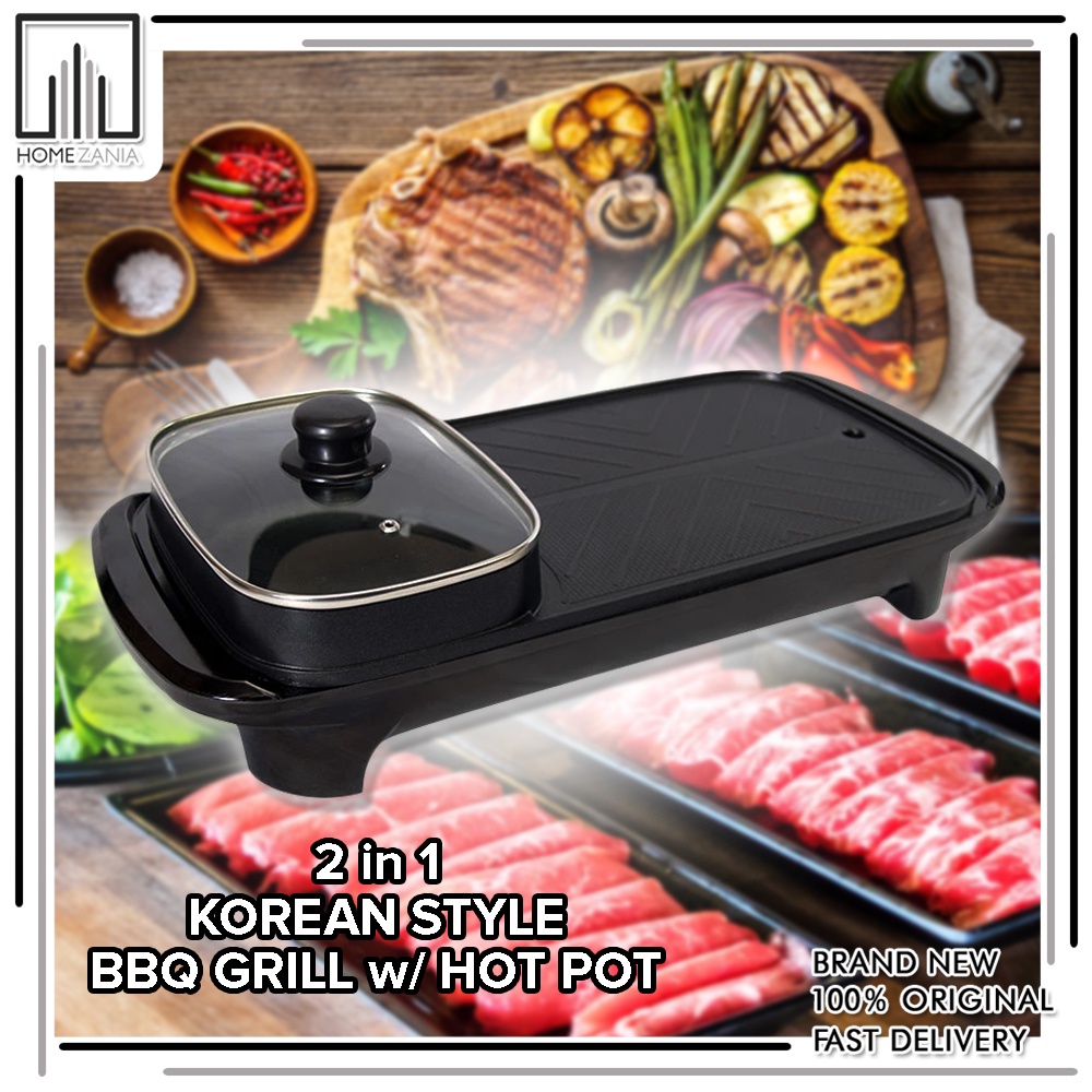 2 In 1 Korean Style Electric Bbq Grill W  Hotpot Bbq Griddle Non-stick 