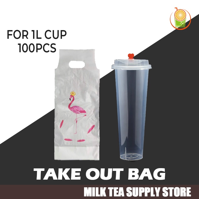 1 Liter Take Out Bag Milk Tea Milktea Cup Plastic Bag Cup Carry Bag For