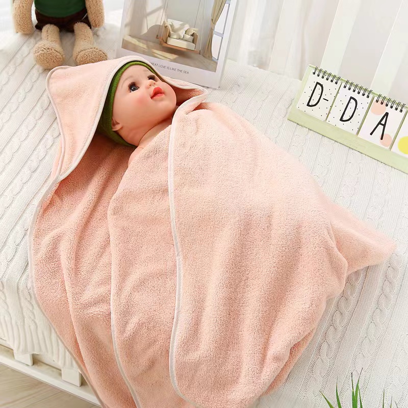 Hooded baby blanket hood swaddle bath towel flannel kids Newborn cotton