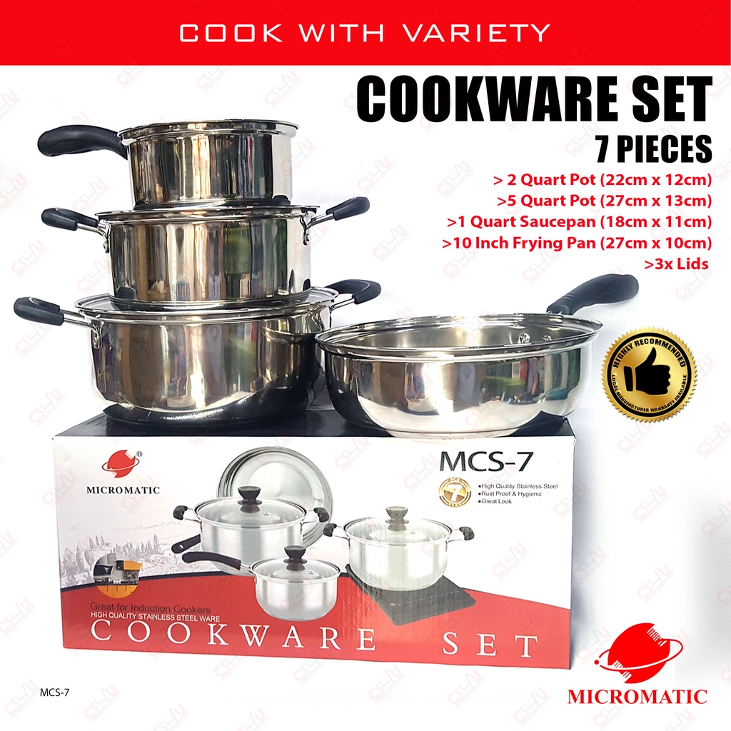 Micromatic 7pc Cookware Set For Induction Stove (Pots, Pans, Lids