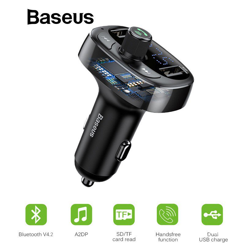 Baseus FM Transmitter Modulator Bluetooth Handsfree Car Kit Audio MP3 Player with 3.4A Dual USB
