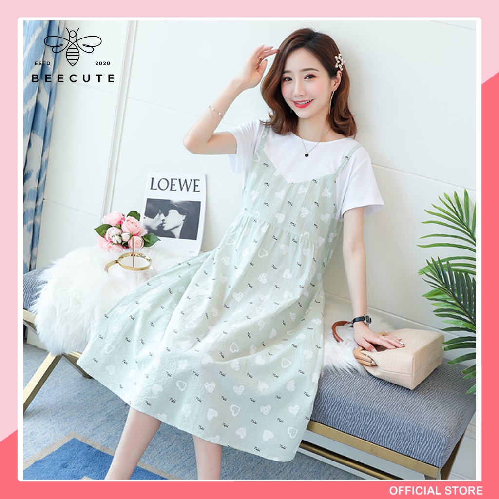 BEECUTE Maternity Dress Korea Style Plaid Casual Maternity Wear Plus