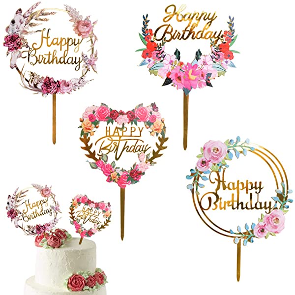 Floral Happy Birthday Acrylic Cake Topper | Shopee Philippines