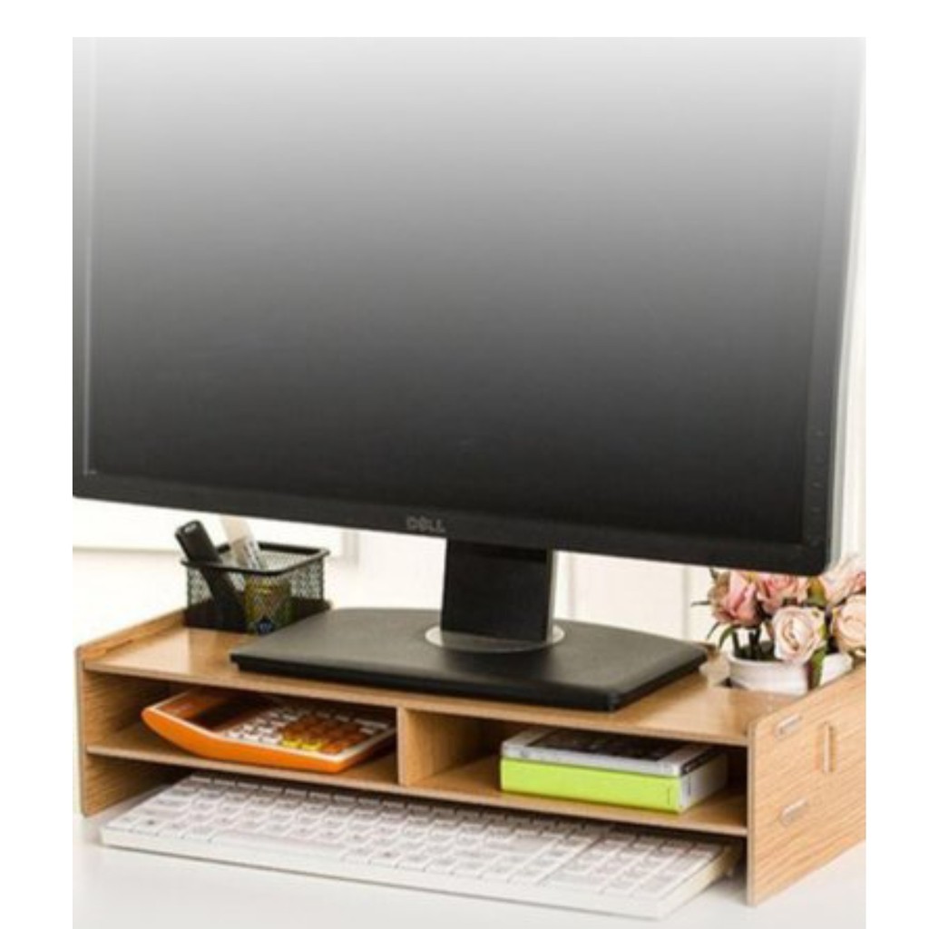 Monitor Riser Cabinet Wooden DIY Storage Computer Desktop Table ...