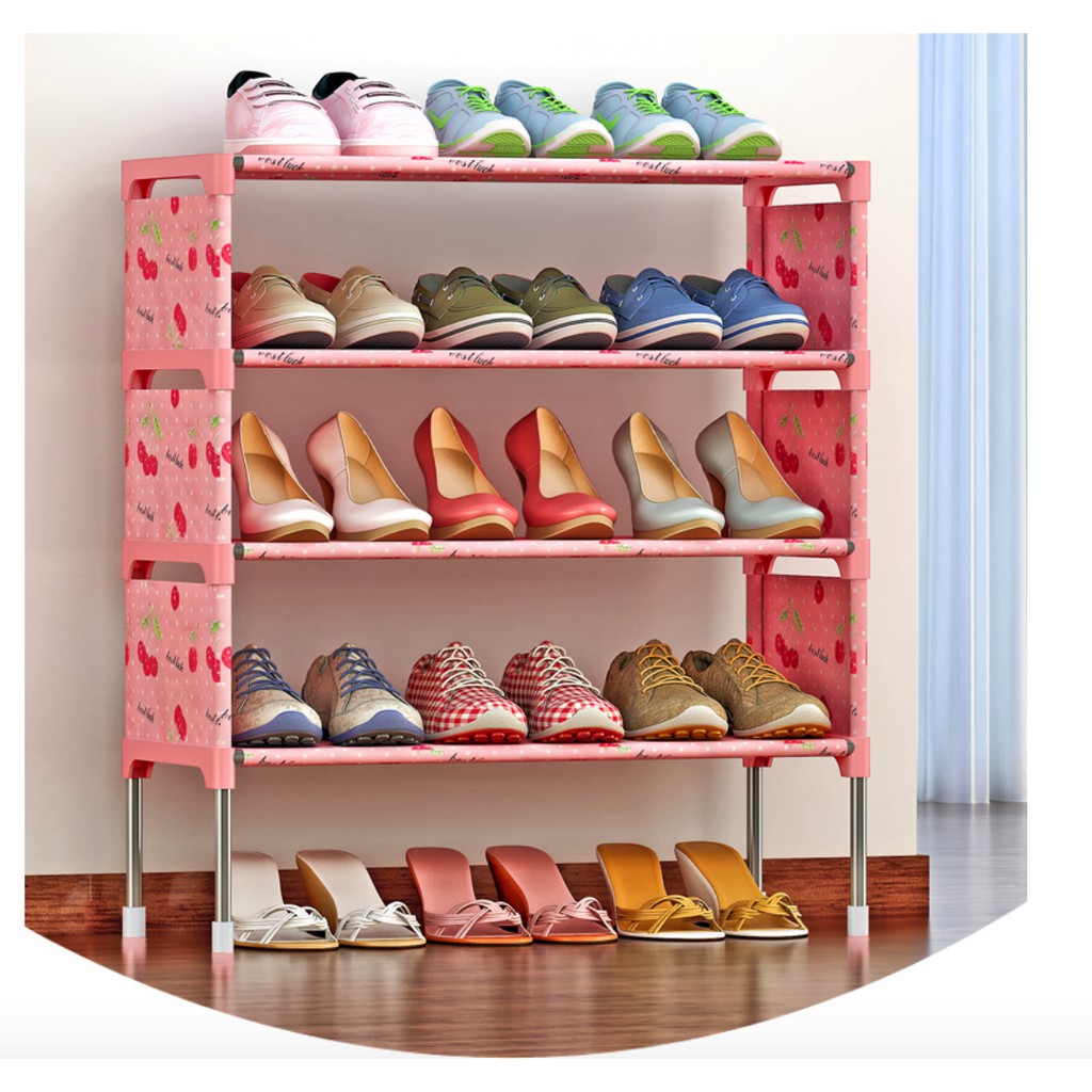 New Style Stackable 4-Layer Shoe Rack Pink-Cherry | Shopee Philippines