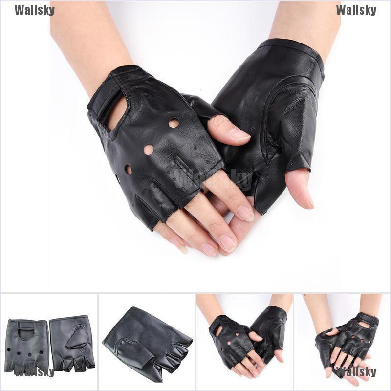 Wallsky PU Leather Black Driving Motorcycle Biker Fingerless Gloves Men ...