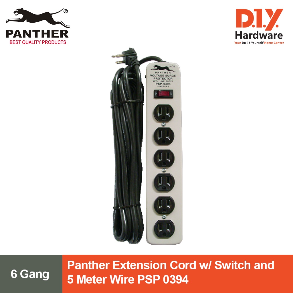 Panther PSP0394 6 Gang Extension Cord w/ Switch and 5 Meter Wire