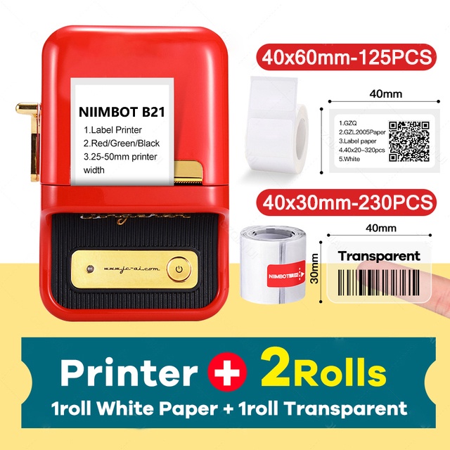 [2 Rolls Set] Niimbot B21 Label Printer Wireless Bluetooth Thermal ...