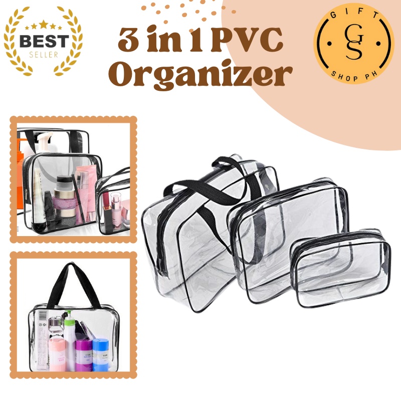3in1 PVC Transparent Cosmetic Tote Bag & Toiletry Organizer Travel Bag ...