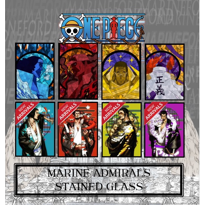 STICKER POSTER ONE PIECE Admirals Stained Glass Wall Poster (4pcs
