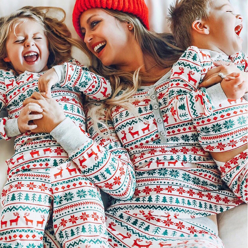 Family Matching Christmas Pajamas Set Xmas Mom Dad Kids Baby Sleepwear ...