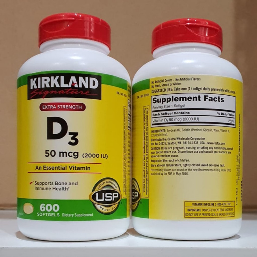 Kirkland Vitamin D3 Extra Strength 50mcg 2000iu 600 Softgels Kirkland