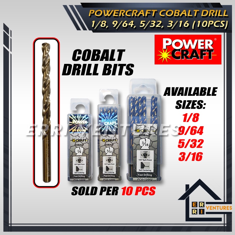 Power Craft Cobalt Drill Bit 1 8 9 64 5 32 3 16 10pcs PowerCraft