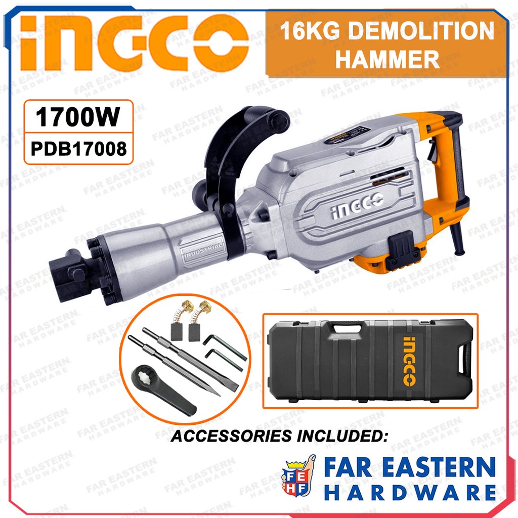 INGCO Demolition Hammer 1700W Jackhammer PDB17008 HEX SHANK 16KG INPTCD