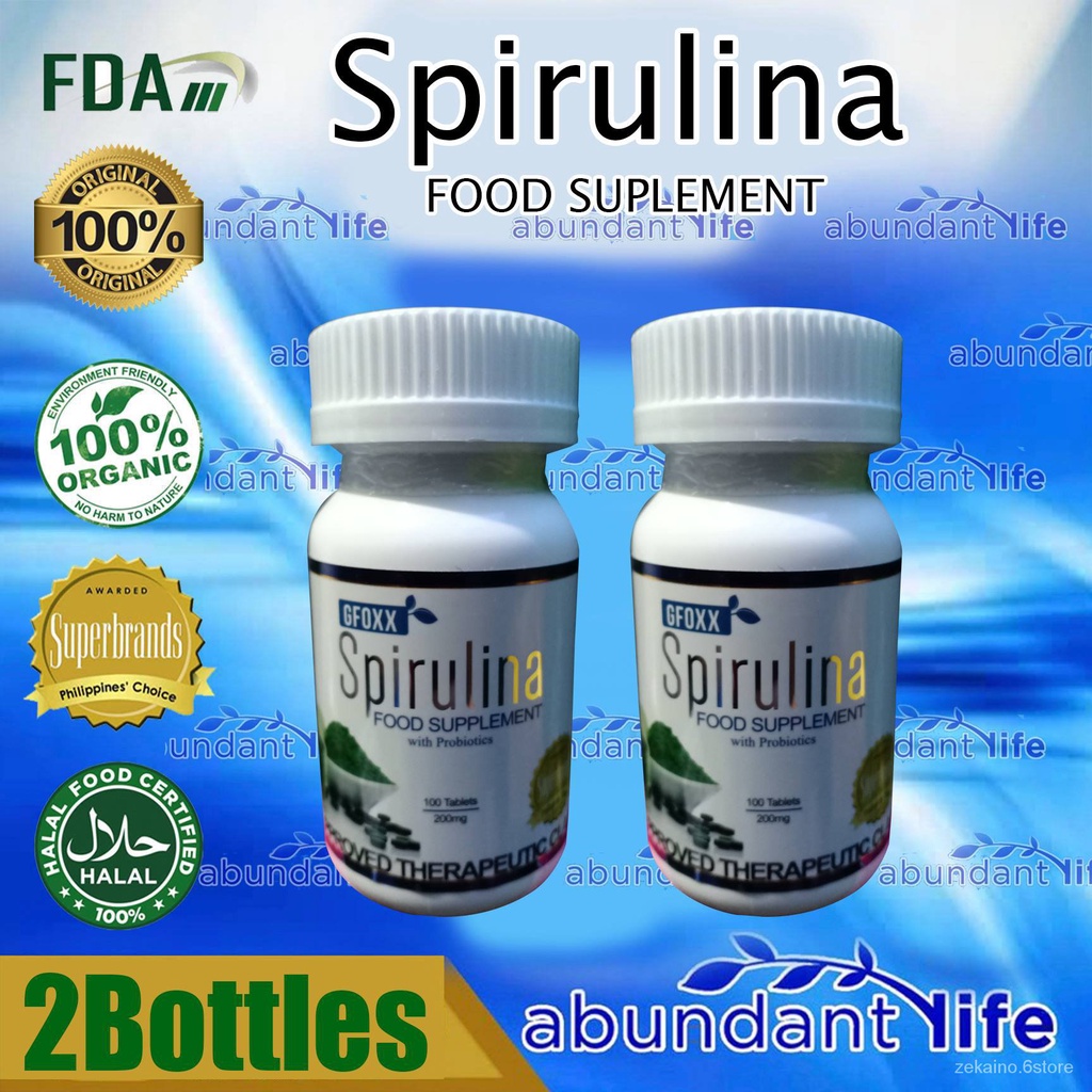2 Bottle Spirulina Food Supplement with Probiotics 100 Tablets 200mg by