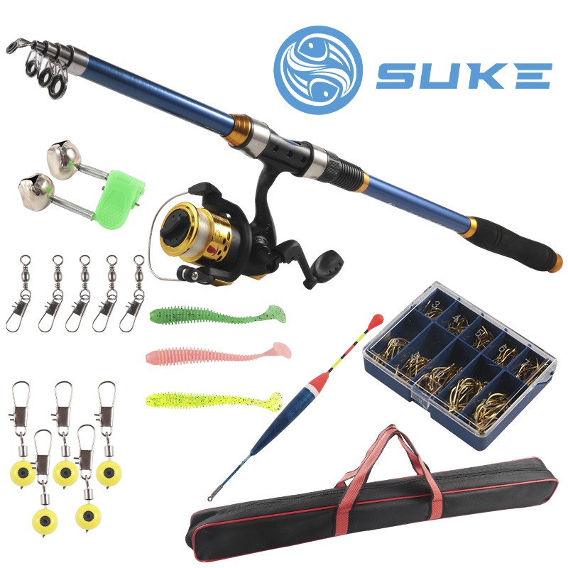 SUKE 2.1M Fishing Rod Reel Set EVA Handle Glass Fiber Telescopic 5