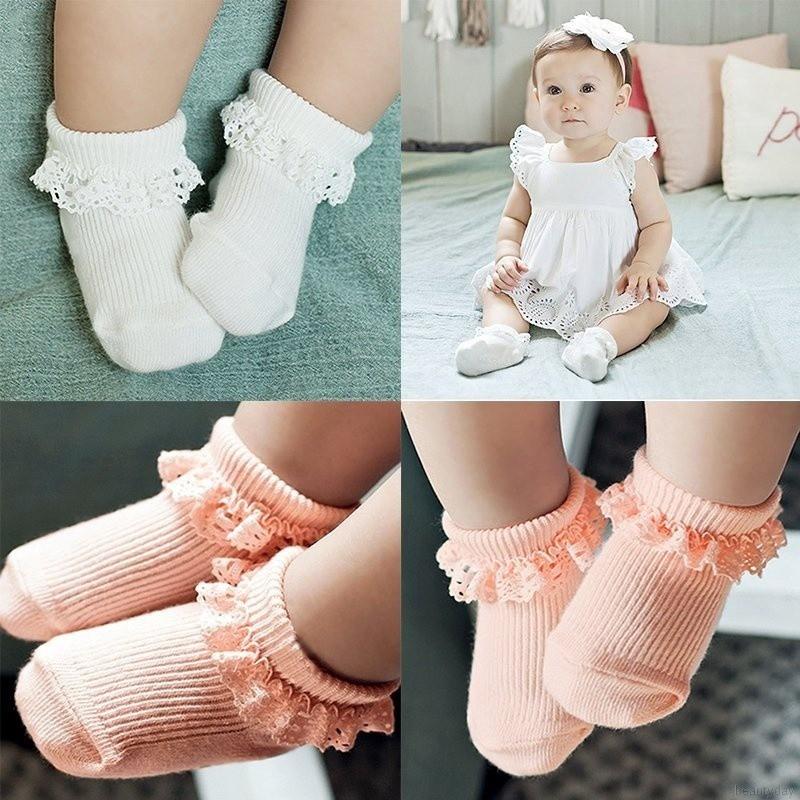 COD Ready Stock Newborn Baby Girl Socks Toddler Lace Ruffle Trim