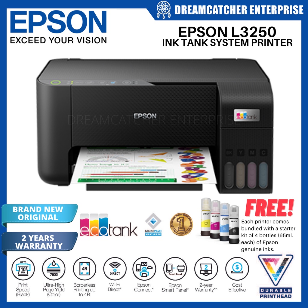 Epson L3250 EcoTank Wi-Fi Printer Scan Copy Print Uses 003 Ink [Brand ...