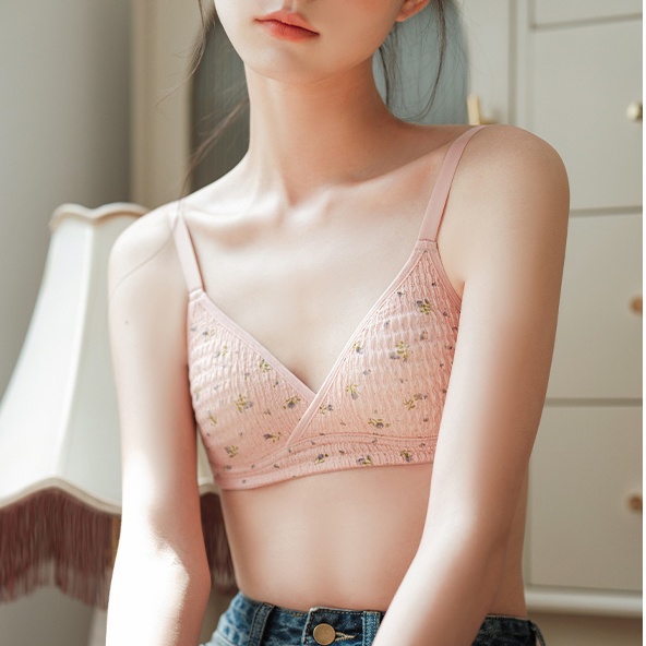 Sweet floral bra girls small chest thin cups without steel ring skin- friendly comfortable bra