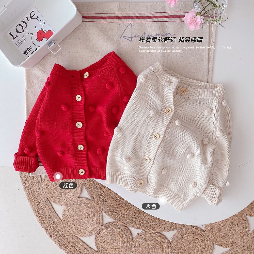 Small medium children s baby sweater spring autumn knitted cardigan cute baby girl Korean sweater coat Shopee Philippines