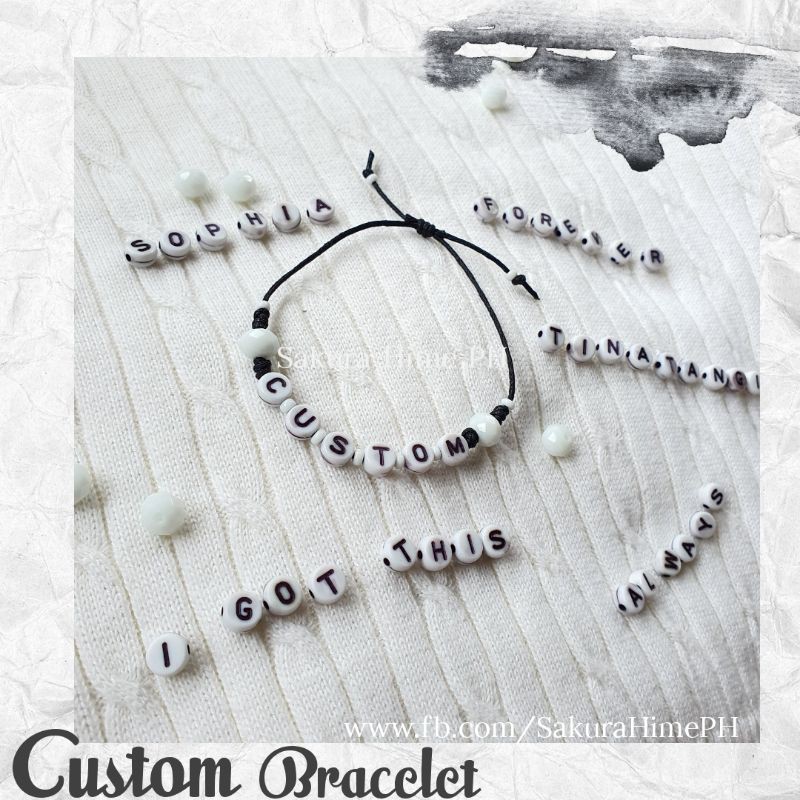 Custom Name Bracelet- Original Black Beads (White font)