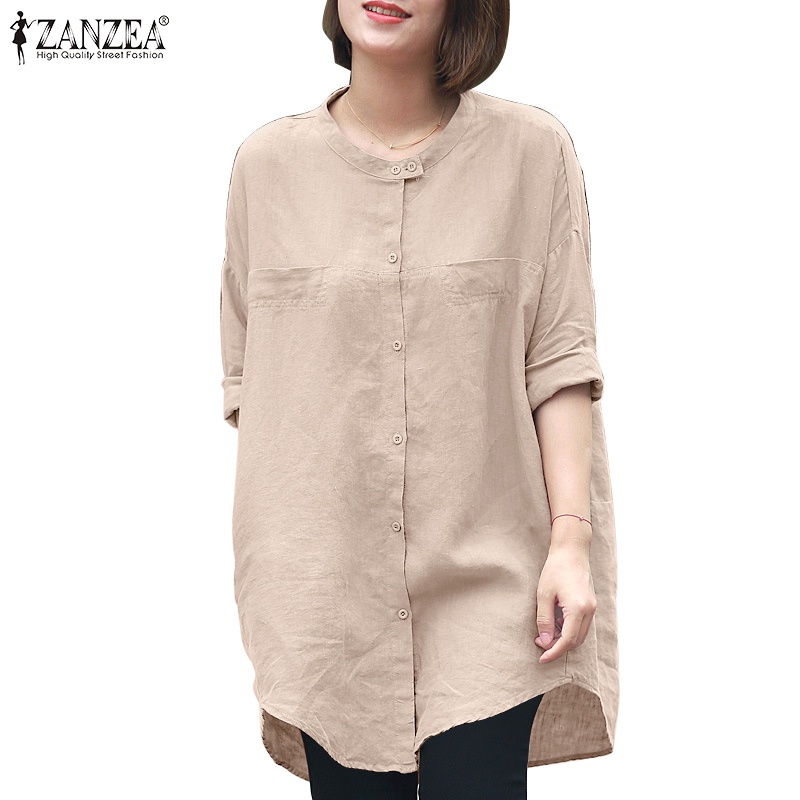 ZANZEA Women Pure Cotton Solid Color Casual Loose Three Quarter Sleeve ...