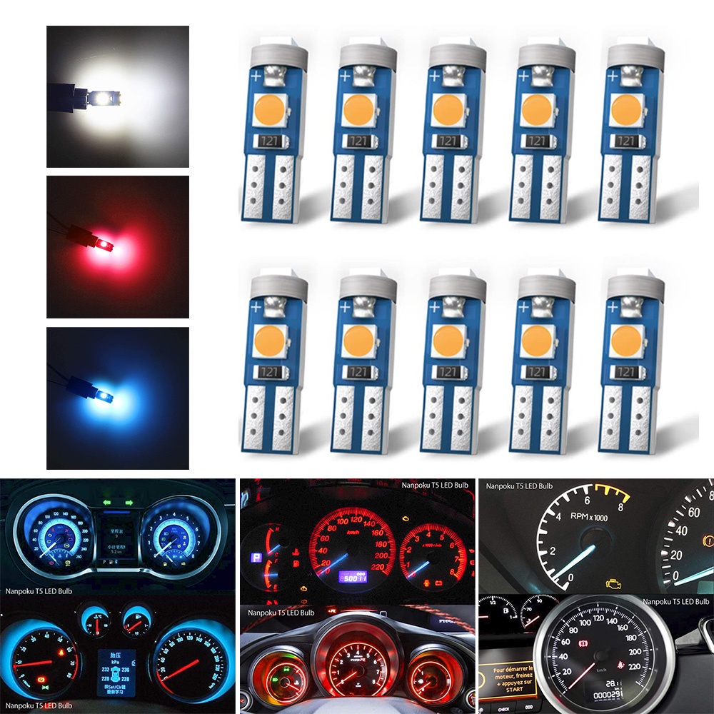 10Pcs T5 LED Blub T5 W3W W1.2W 3030 3SMD Car Interior Light 12V ...