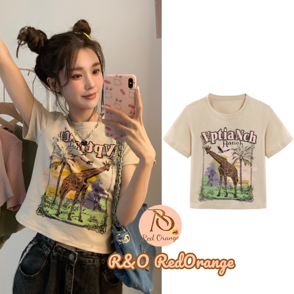 MYHALF Women's Cute Giraffe Graphic T-Shirt - Casual Short Sleeve Tee For Summer (Pink, Medium) - View #13