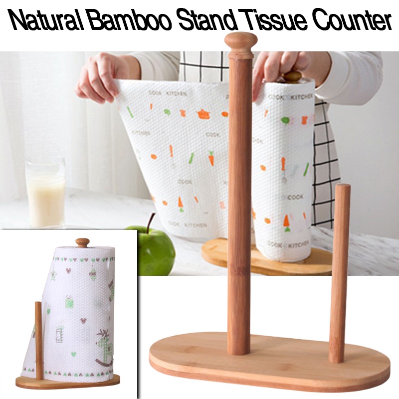 Countertop Vertical Tissue Holder Rack Bamboo Paper Towel Stand for ...