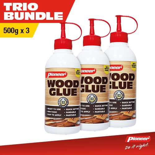 Pioneer Wood Glue 500g WaterResistant Polyvinyl Acetate Adhesive (EasyDispense Bottle) x4