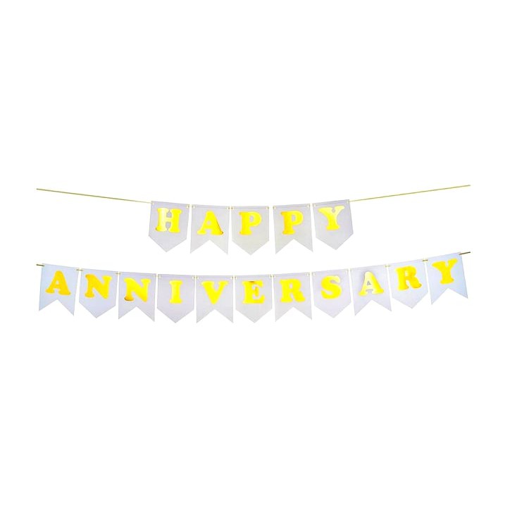 Happy Anniversary Banner Banderitas Flag Bunting White with Gold ...