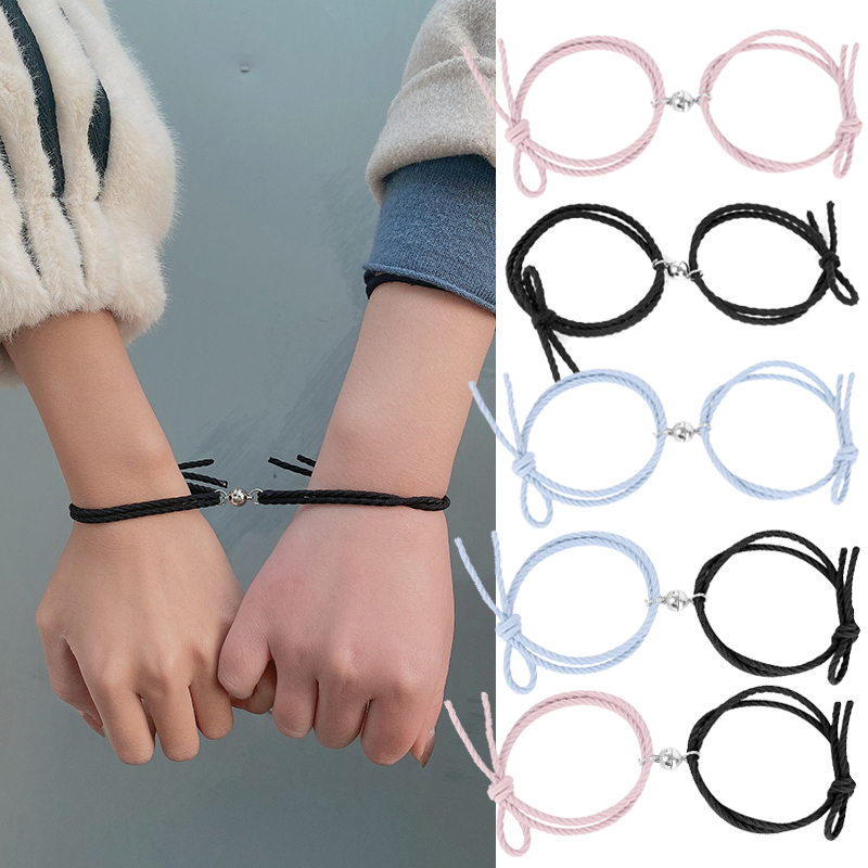 2Pcs Couple Minimalist Lovers Matching Friendship Bracelet Rope Braided  Magnetic Distance Bracelet Kit Lover Jewelry