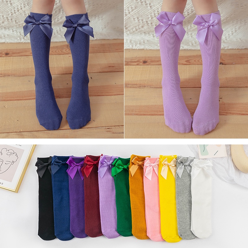 Children's Girl Cotton Socks Old Summer Candy Color Bow Solid Tube ...