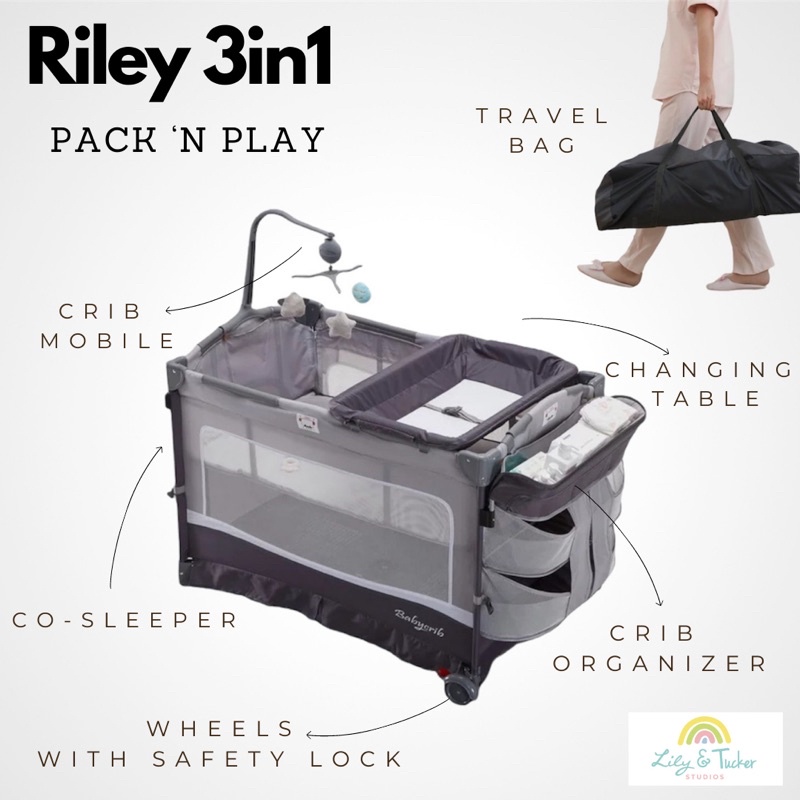 Riley 3in1 Convertible Pack and Play (Crib, Playpen, Cosleeper