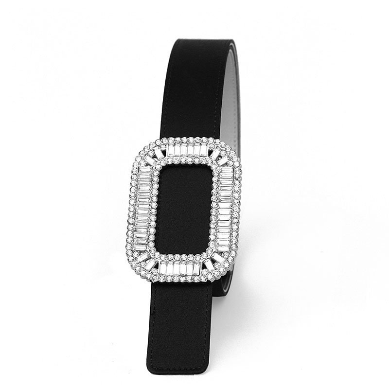 Leather Belts Female Fashion Cattlehide Leather Rhinestone Square ...