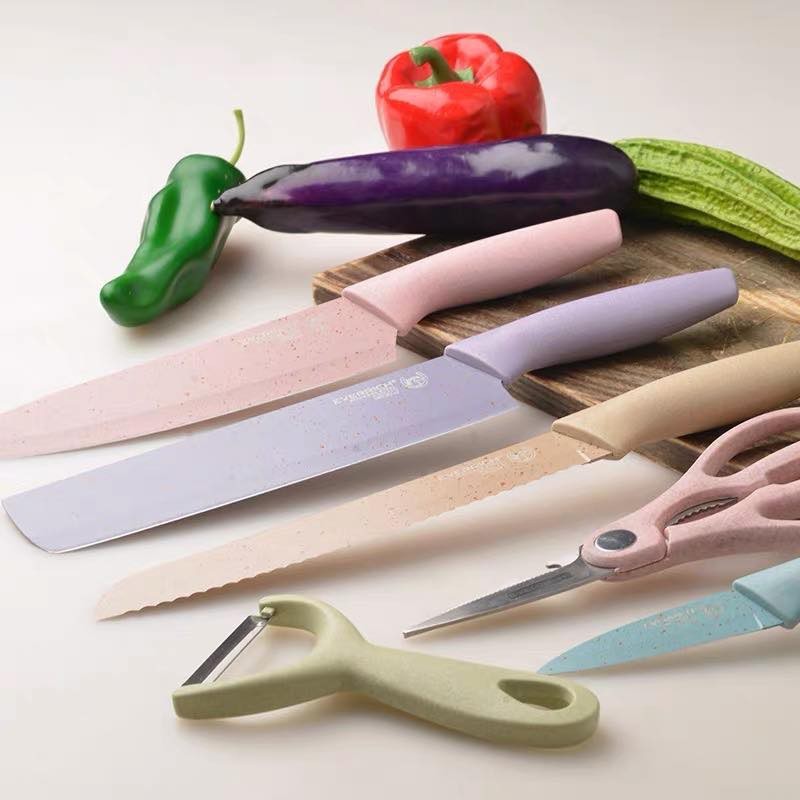 big size Knife Set 6 PCS Pastel Colors Stainless Steel Chef Knife Bread ...