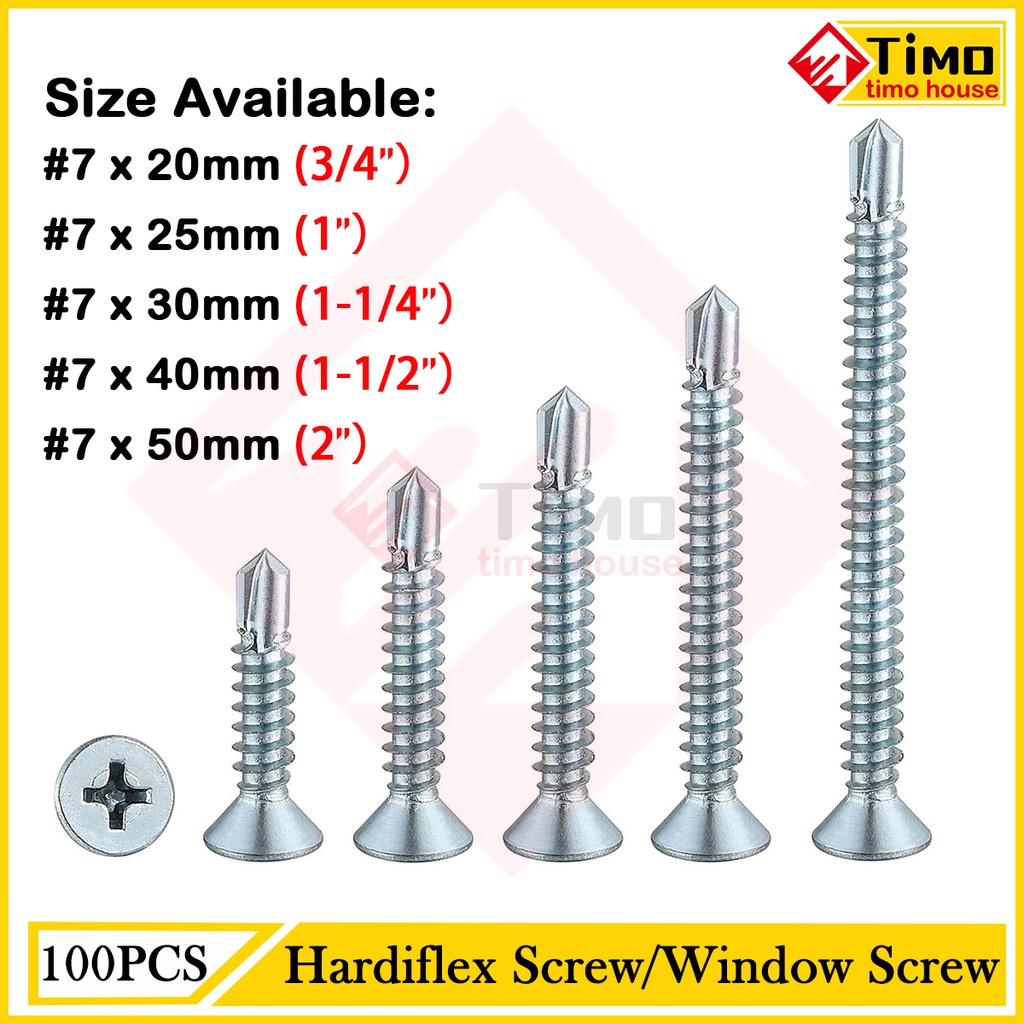 (100pcs) Hardiflex Screw Window Screw Flat Screw Flat Head Panhead Pan ...