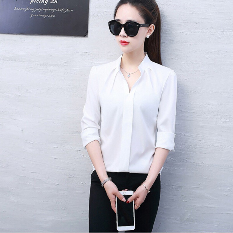 Ready stock Korean Office Lady Casual Women Short Sleeve Ruffle Chiffon ...