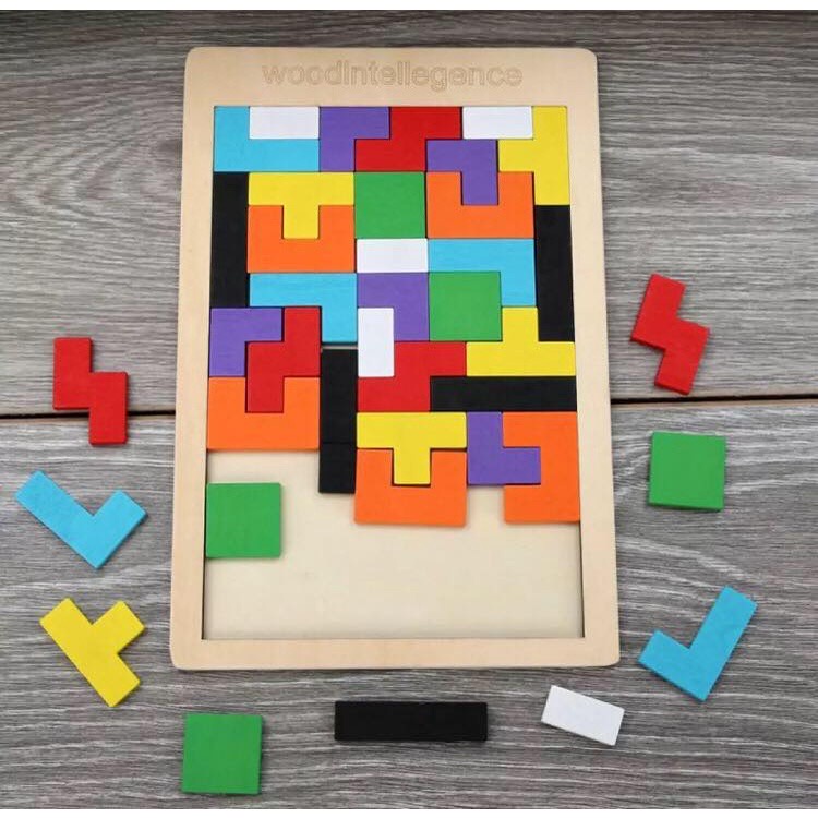 Rice Wooden Tetris Tangram Puzzle 40 pcs Block Intelligence Educational ...