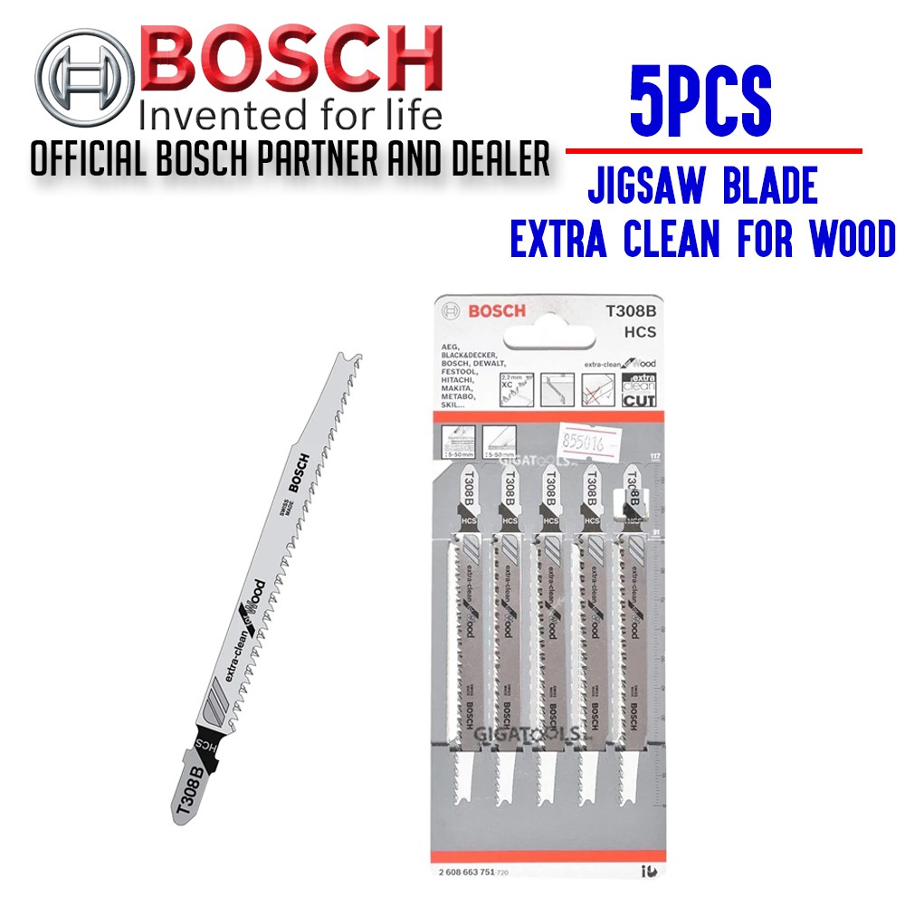 Bosch T308B 5pcs Jigsaw Blade ExtraClean for Wood ( 2608663751