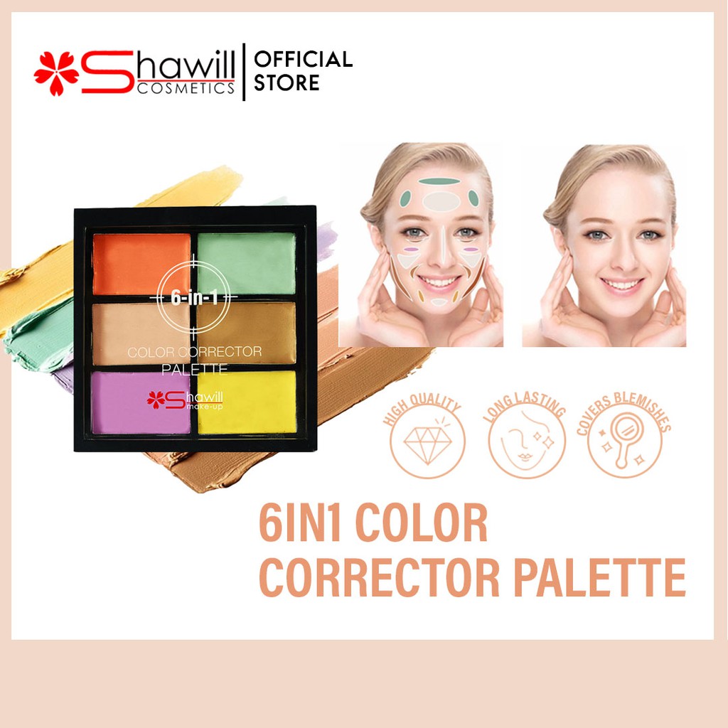 ☽Shawill Make-up 6 in 1 Color Corrector Palette 10.8g/ 0.38 oz