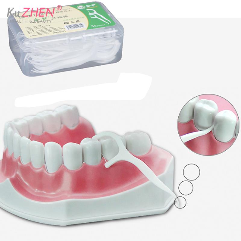 50pcs/pack White Dental Floss Interdental Brush Teeth Stick Toothpicks