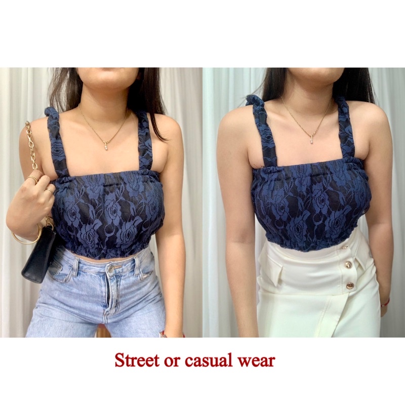ELfille - lace inner top tube with straps crop top | Shopee Philippines