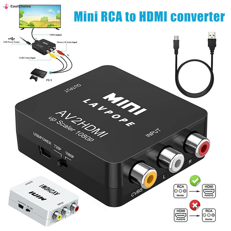 RCA AV TO HDMI AV to HDMI 1080P AV2HDMI Mini AV to HDMI Converter RCA  AV/CVSB L/R To HDMI